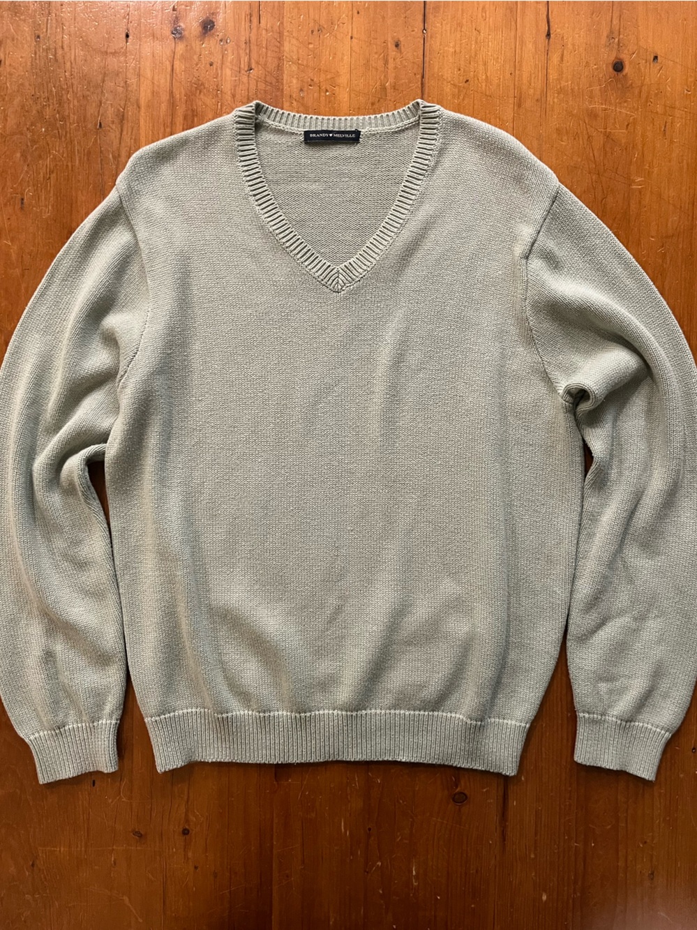 Brandy Melville Cotton/Acrylic Blend Large Oversized V Neck Sage Green Sweater